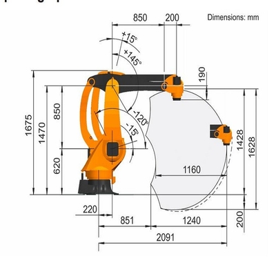 KR 40 PA 4 محاور Palletizing Kuka Robot Arm الحمولة الصافية 40 كجم مع سكة ​​روبوت GBS