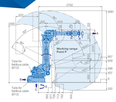 مقبض قوي Yaskawa Robot Arm 180 كجم حمولة عالية صناعية 6 محاور GP180
