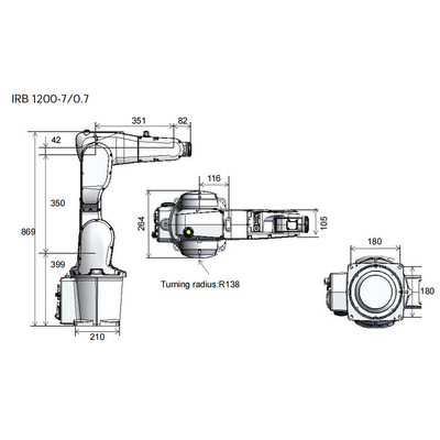 روبوت ABB IRB1200 روبوت صناعي أوتوماتيكي مع حمولة 7 كجم من ذراع روبوت 6 محور للتعامل