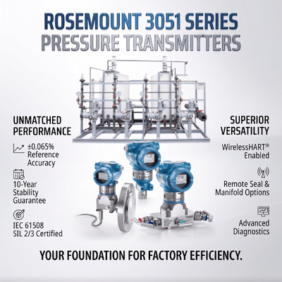 جهاز إرسال الضغط الذكي Rose-mount 3051 مع الفولاذ المقاوم للصدأ 316L 4-20 مللي أمبير DC / HART و±0.04% من دقة الامتداد
