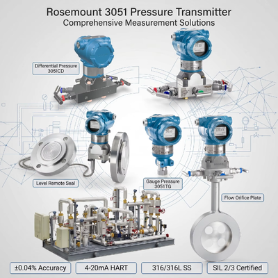 جهاز إرسال الضغط الذكي Rose-mount 3051 مع الفولاذ المقاوم للصدأ 316L 4-20 مللي أمبير DC / HART و±0.04% من دقة الامتداد