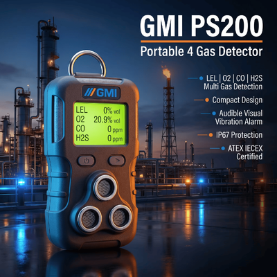 GMI PS200 PS500 جهاز مراقبة الغاز الشخصي المحمول 4 مستشعر الغاز كشف سلامة الغاز كاشف الغاز