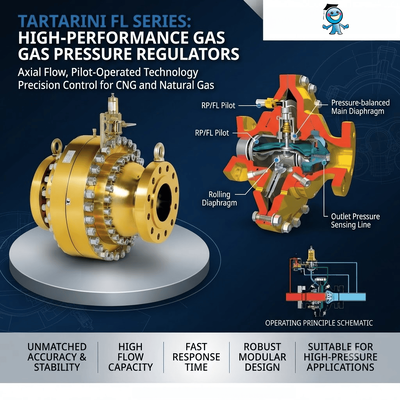 Emer-son Tartarini FL Series Pilot Operated Natural Gas Pressure Reducing Gas Pressure Regulator
