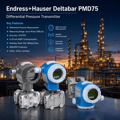 مستشعر الضغط التفاضلي الذكي Endress Hauser Deltabar PMD75 4-20 mA HART جهاز إرسال الضغط التفاضلي