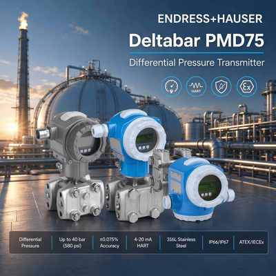 مستشعر ضغط Endress+Hauser Deltabar PMD75 HART 4-20mA، جهاز قياس الضغط التفاضلي E+H