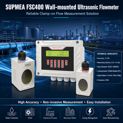 مقياس تدفق بالموجات فوق الصوتية Supmea FSC400 مثبت على الحائط بنظام المشبك ووقت العبور لقياس تدفق السوائل الرقمي