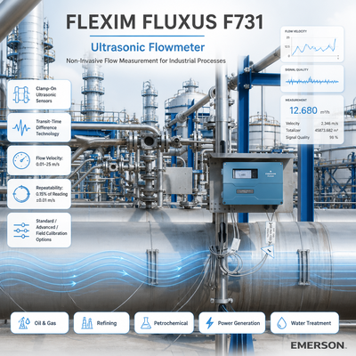 FLEXIM FLUXUS F731 مقياس تدفق بالموجات فوق الصوتية عالي الدقة غير الغازية مع تشغيل قناة مزدوجة