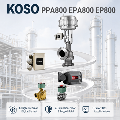 محدد موضع صمام KOSO الذكي PPA800 EPA800 EP800 كهرو-هوائي OEM عالي الدقة 140-700kPa تحكم في صناعة البتروكيماويات