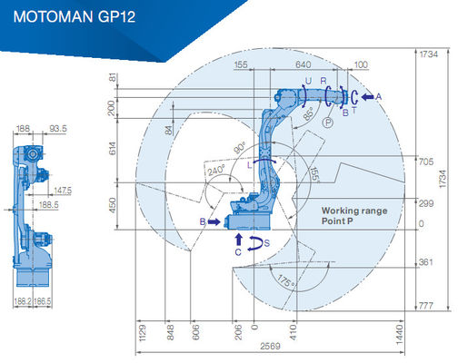 6 محاور Yaskawa GP12 1.5KVA انتقاء ووضع ذراع الروبوت