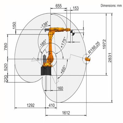 KR16 R1610-2 حمولة 20 كجم تصل إلى 1612 مم ذراع روبوت اللحام