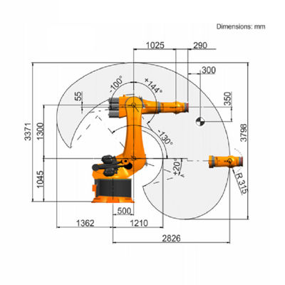 6 محور ذراع روبوت صناعي KR 500 R2830 Kuka روبوت صناعي مع حمولة مصنفة 500 كجم روبوت صناعي