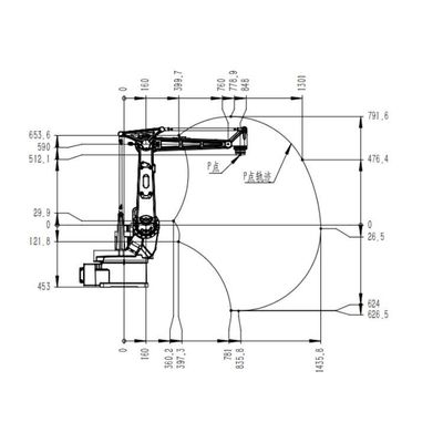 6 محور الذراع الروبوتية اللوحة TKB4600-12KG-1435mm للرسم كإنسان آلي