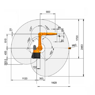 Kuka Palletizing Robot Kr 10 R1420 10kg حمولة مصنفة 6 محور ذراع روبوت ذراع آلي صناعي لمنصات نقالة